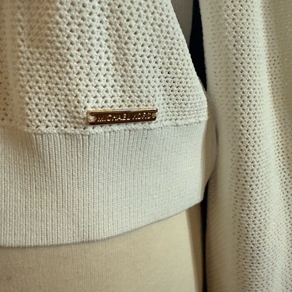 NWT MICHAEL Michael Kors Open Knit Crew Neck Long Sleeve Sweater White Size XL - Picture 3 of 9